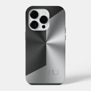 Metallic Black and grey split screen monogram iPhone 14 Pro Case
