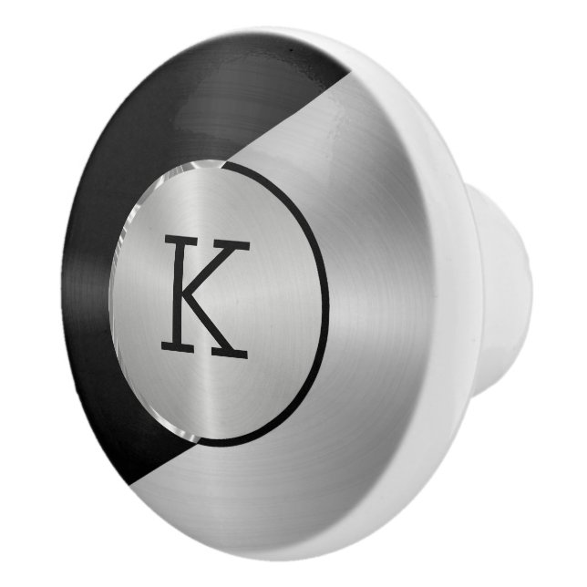 Metallic black and silver geometric design ceramic knob (Right)