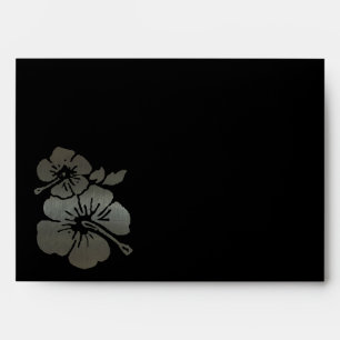 Metallic black and silver textured hibiscus envelopes