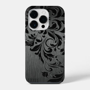 Metallic Black Brushed Aluminium & Black Lace iPhone 14 Pro Case