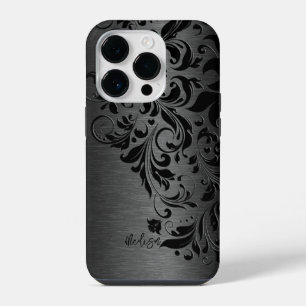 Metallic Black Brushed Aluminium & Black Lace iPhone 14 Pro Case