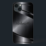 Metallic Black Design Brushed Aluminium Look iPhone 13 Case<br><div class="desc">Shiny black metallic brushed aluminium look. Custom and optional monogram. Cool masculine design. Available on other products</div>