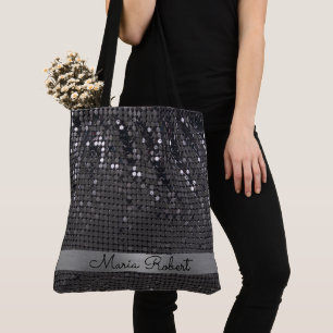 Metallic Black Glitter Girly Glam Personalised Tote Bag