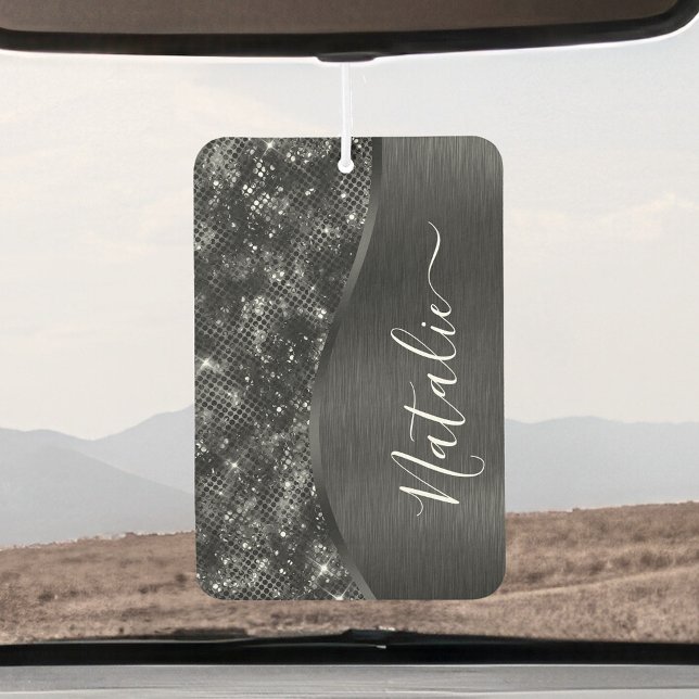 Metallic Black Glitter Personalised Car Air Freshener (Creator Uploaded)