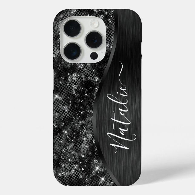 Metallic Black Glitter Personalised Case-Mate iPhone Case (Back)