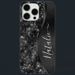 Metallic Black Glitter Personalised iPhone 16 Pro Max Case<br><div class="desc">Easily personalise this black brushed metal and glamourous faux glitter patterned phone case with your own custom name.</div>