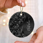 Metallic Black Glitter Personalised Ceramic Tree Decoration<br><div class="desc">Easily personalise this black brushed metal and glamourous faux glitter patterned ornament with your own custom name.</div>