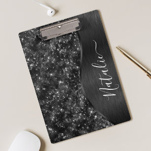 Metallic Black Glitter Personalised Clipboard