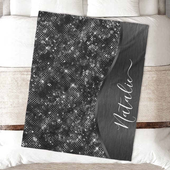 Metallic Black Glitter Personalised Fleece Blanket (Creator Uploaded)