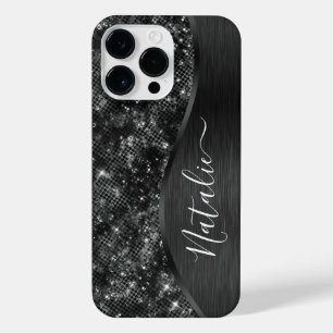 Metallic Black Glitter Personalised iPhone 14 Pro Max Case