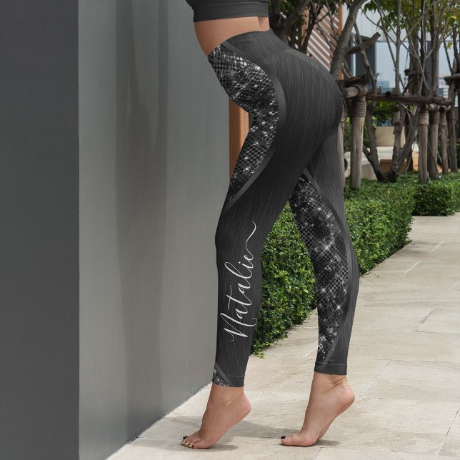  Metallic Black Glitter Personalised Leggings (Creator Uploaded)