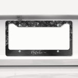 Metallic Black Glitter Personalised Licence Plate Frame<br><div class="desc">Easily personalise this black brushed metal and glamourous faux glitter patterned license plate frame with your own custom name.</div>