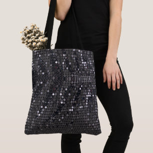 Metallic Black Glitter Personalised modern chic Tote Bag