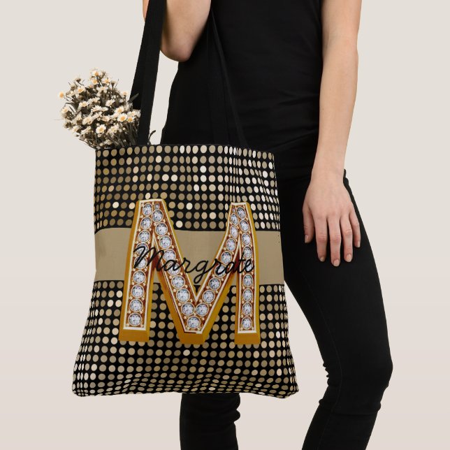 Metallic Black Glitter Personalised modern chic Tote Bag (Close Up)