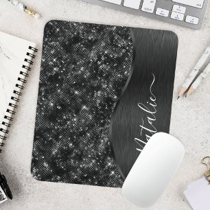 Metallic Black Glitter Personalised Mouse Pad