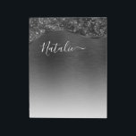 Metallic Black Glitter Personalised Notepad<br><div class="desc">Easily personalise this black brushed metal and glamourous faux glitter patterned notepad with your own custom name.</div>