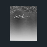 Metallic Black Glitter Personalised Notepad<br><div class="desc">Easily personalise this black brushed metal and glamourous faux glitter patterned notepad with your own custom name.</div>