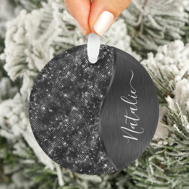 Metallic Black Glitter Personalised Ornament (Creator Uploaded)