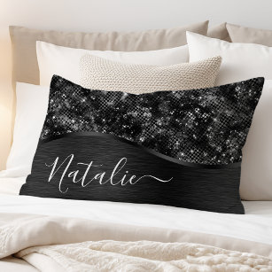 Metallic Black Glitter Personalised Pillowcase