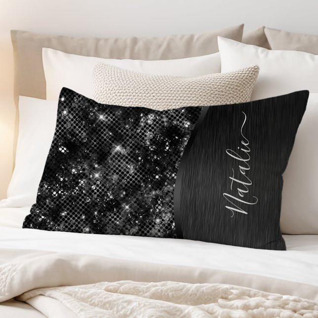 Metallic Black Glitter Personalised Pillowcase (Creator Uploaded)