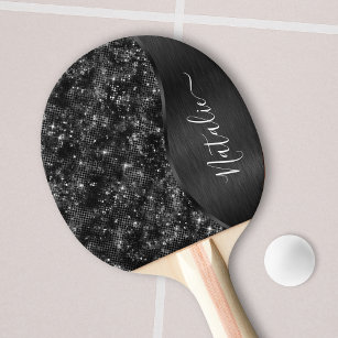 Metallic Black Glitter Personalised Ping Pong Paddle