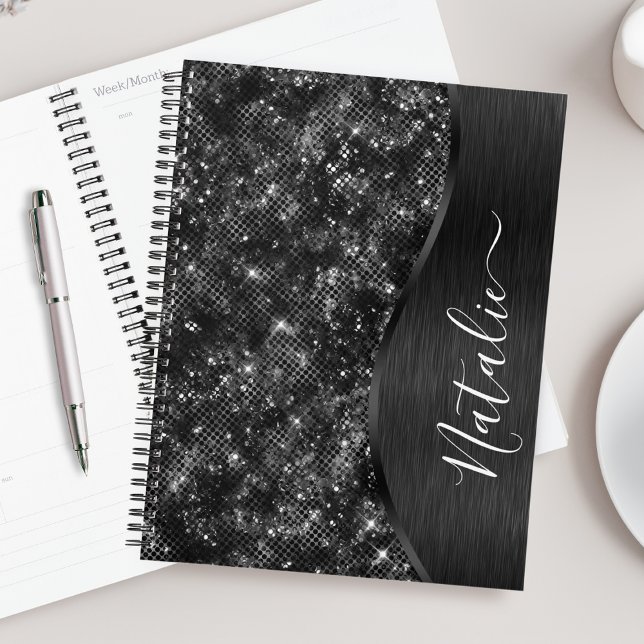 Metallic Black Glitter Personalised Planner (Creator Uploaded)