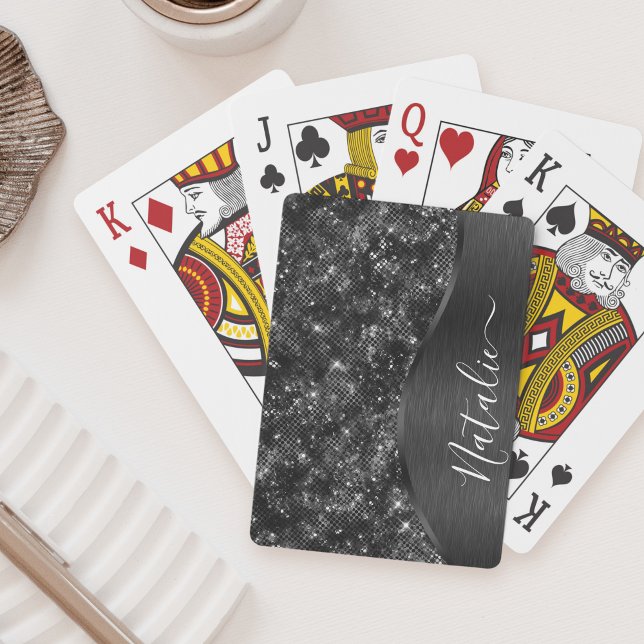 Metallic Black Glitter Personalised Playing Cards (Creator Uploaded)