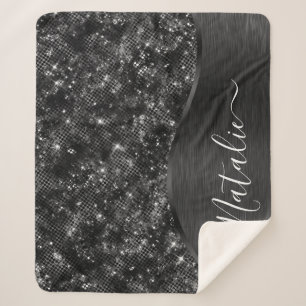 Metallic Black Glitter Personalised Sherpa Blanket