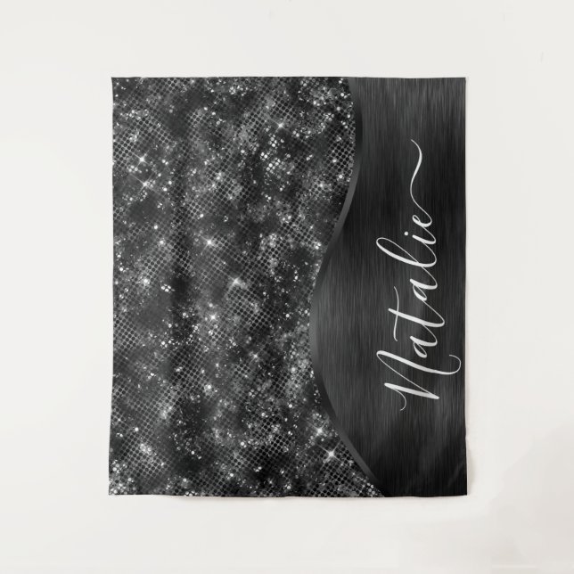 Metallic Black Glitter Personalised Tapestry (Front)