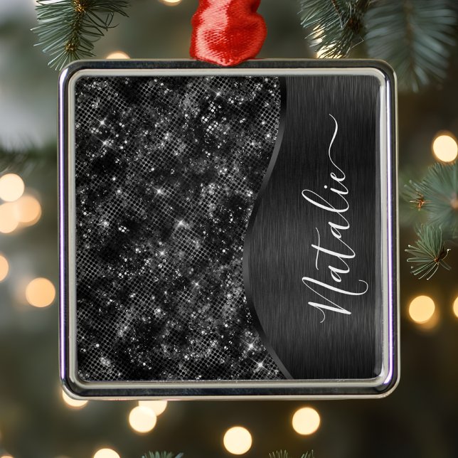 Metallic Black Glitter Personalized Metal Tree Decoration (Creator Uploaded)