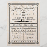 Metallic Black & Gold Damask Wedding Invite