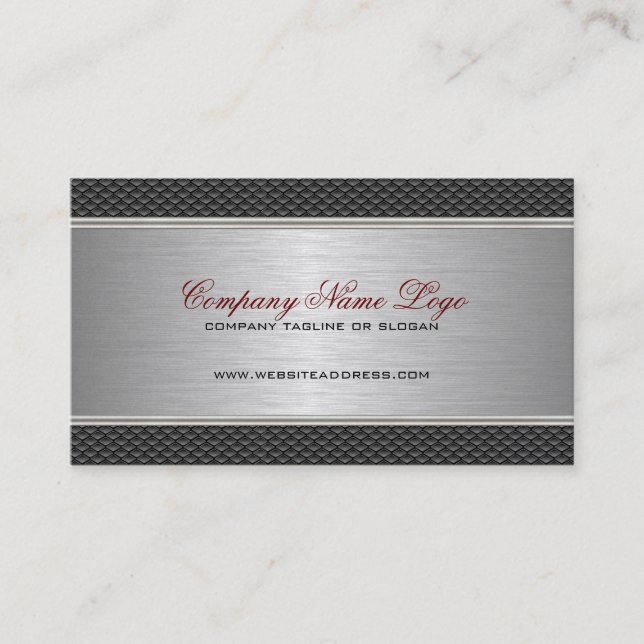 Metallic  Black & Grey Brushed Aluminium Look 2 Business Card (Front)