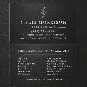Metallic Black Silver Electrician  Business Card