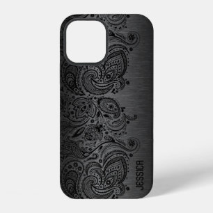 Metallic Black With Black Paisley Lace Case-Mate i iPhone 12 Case