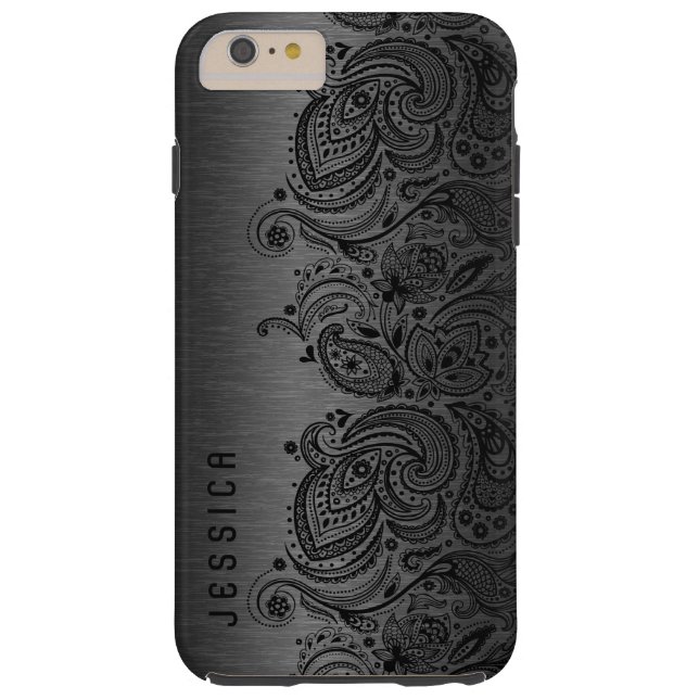 Metallic Black With Black Paisley Lace Case-Mate iPhone Case (Back)