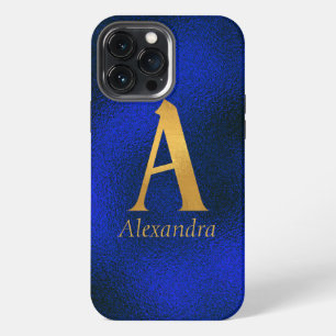 Metallic Blue and Gold Monogram A   iPhone 13 Pro Max Case