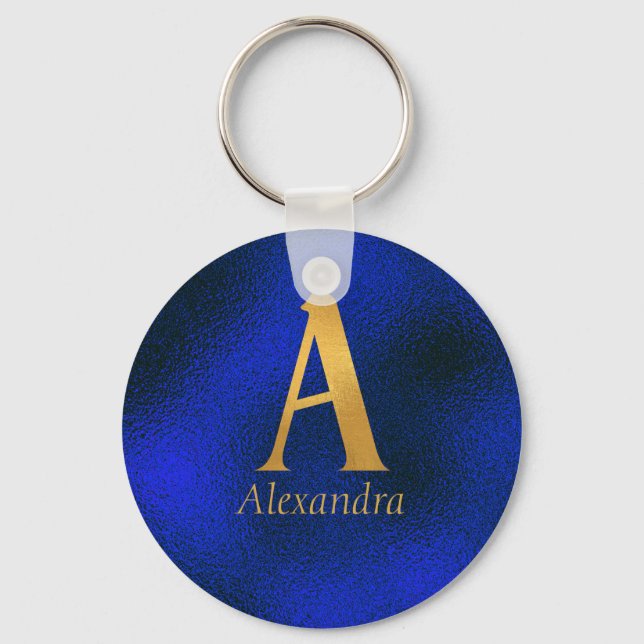Metallic Blue and Gold Monogram A  Key Ring (Front)