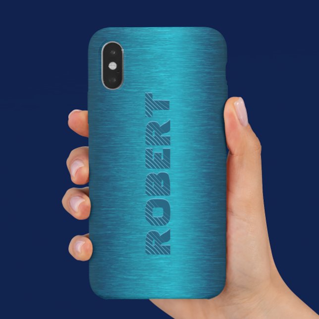 Metallic Blue Brushed Aluminium Look Case-Mate iPhone Case (Creator Uploaded)