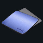 Metallic Blue Brushed Aluminium Look Monogram Laptop Sleeve<br><div class="desc">Elegant metallic blue tones,  simple brushed aluminium texture look sleeve design. Custom and optional monogram/name. This design is available on other products. It comes in different colour tones and any colour can be requested by email.</div>