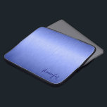 Metallic Blue Brushed Aluminium Look Monogram Laptop Sleeve<br><div class="desc">Elegant metallic blue tones,  simple brushed aluminium texture look sleeve design. Custom and optional monogram/name. This design is available on other products. It comes in different colour tones and any colour can be requested by email.</div>