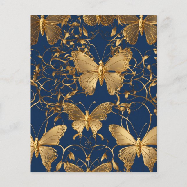 Metallic Blue Butterflies with Gold Vines (Front)