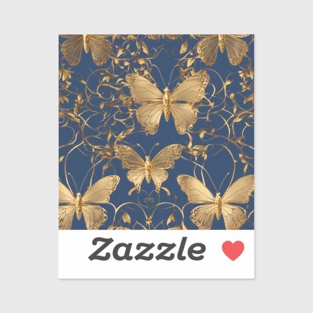 Metallic Blue Butterflies with Gold Vines (Sheet)
