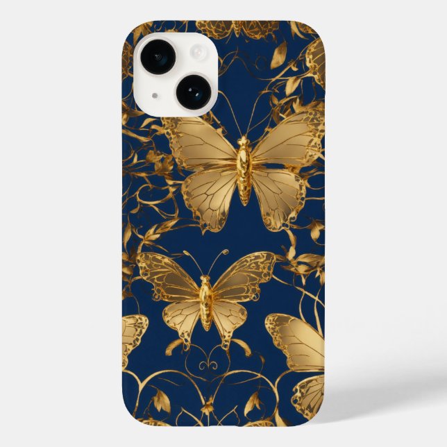 Metallic Blue Butterflies with Gold Vines Case-Mate iPhone Case (Back)