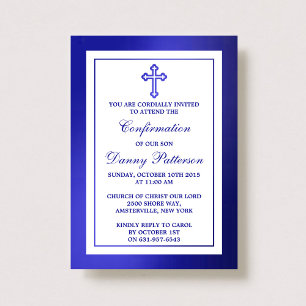 Metallic Blue Cross Holy Communion Or Confirmation Invitation