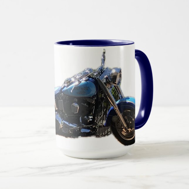 Metallic blue Cruiser Style Motorbike Mug (Front Right)
