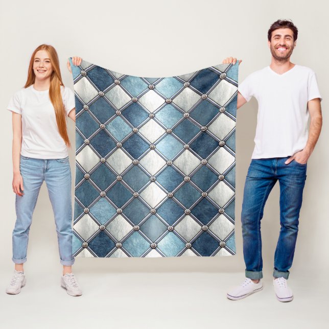 Metallic Blue Diamond - Geometric Industrial Fleece Blanket (In Situ)