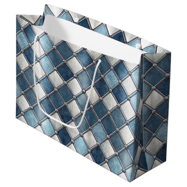 Metallic Blue Diamond - Geometric Industrial Large Gift Bag (Front Angled)