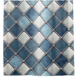 Metallic Blue Diamond - Geometric Industrial Shower Curtain