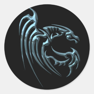 Metallic Blue Dragon with Stripes Classic Round Sticker