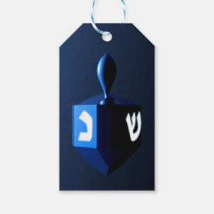 Metallic Blue Dreidel Gift Tags